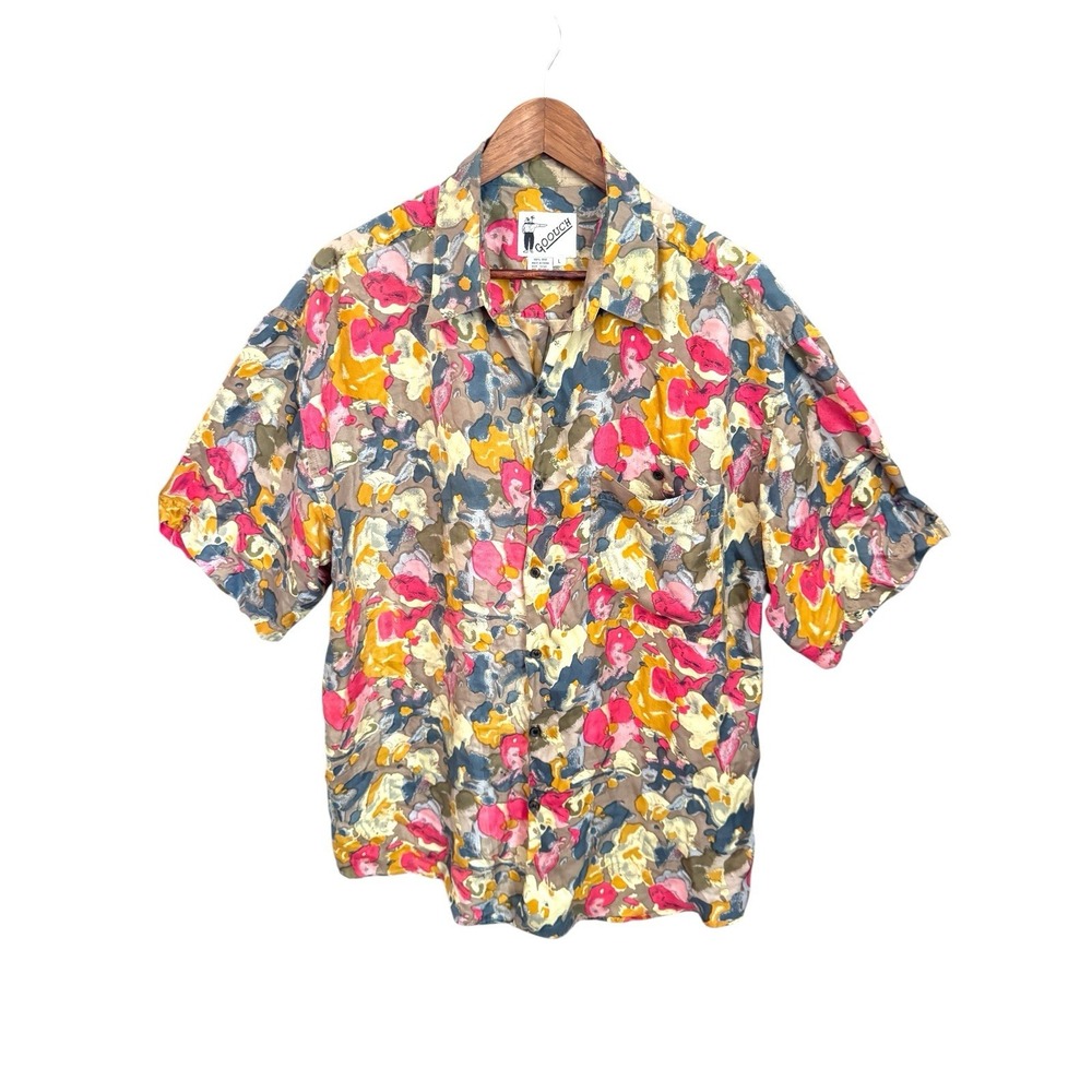 Silk Floral Button Up Shirt Womens Large Boho Large Cottagecore Fairy